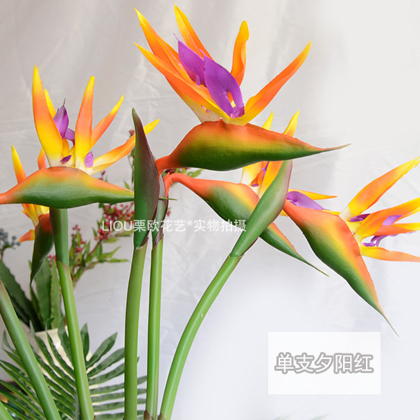 Single artificial flower PU feel bird of paradise Strelitzia plastic fake flower green plant with decoration living room decorative flower