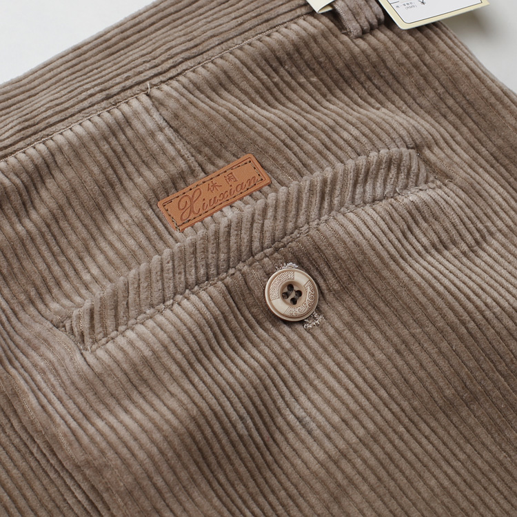 Đàn ông trung niên quần nhung kẻ cao eo lỏng lẻo quần cotton sâu sọc thô quần cashmere cha dày quần lót nam