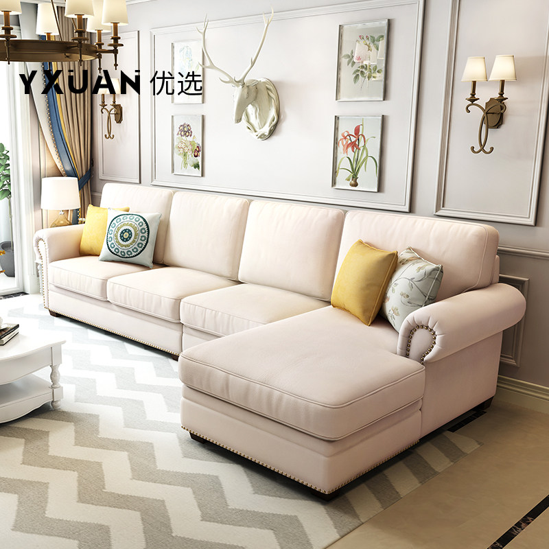 American cloth sofa small apartment combination style sofa L-shaped three-person living room corner American cloth sofa