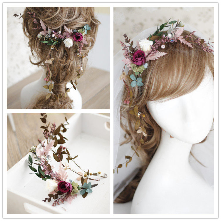 Sen's Korean Korean style superfairy forever refreshing, dry floral rose shaped head decorated with meritocratic romantic bride writing a real wedding head flower