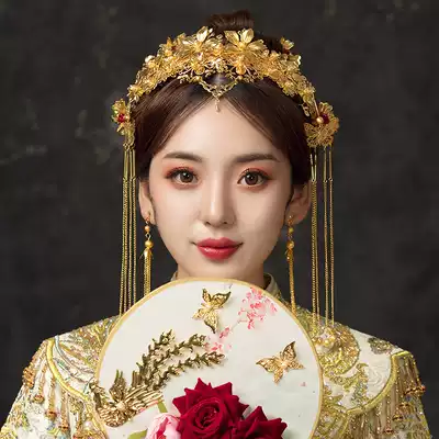 2021 new simple atmosphere Bride wedding Chinese costume golden suit Xiuhe clothing Dragon Phoenix hair accessories