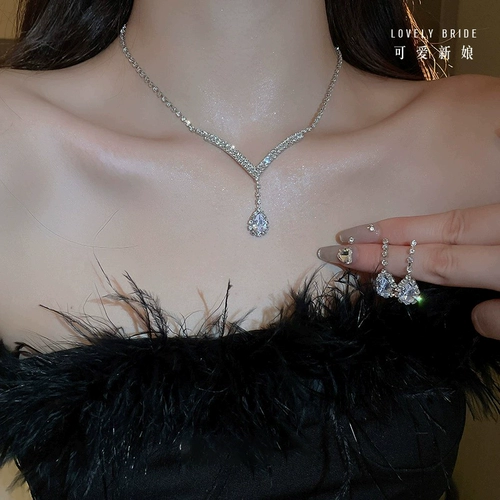 Серьги в форме капли, ожерелье, комплект, модная элегантная цепочка до ключиц, изысканный стиль, легкий роскошный стиль