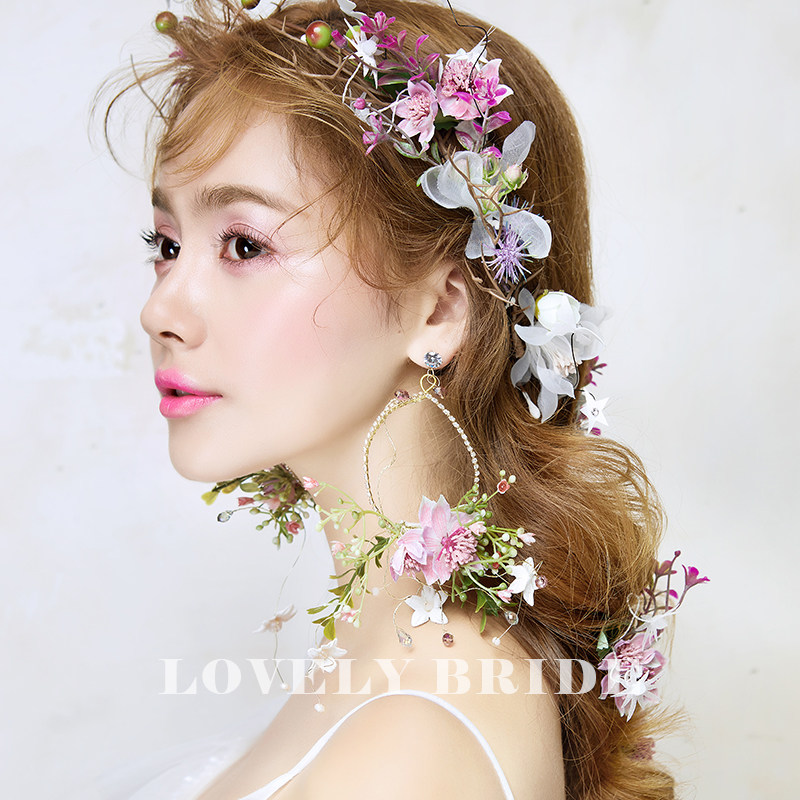 lovely brides son department sweet and fairy pink emulation flowers Korean style new bridal bridal wedding dress