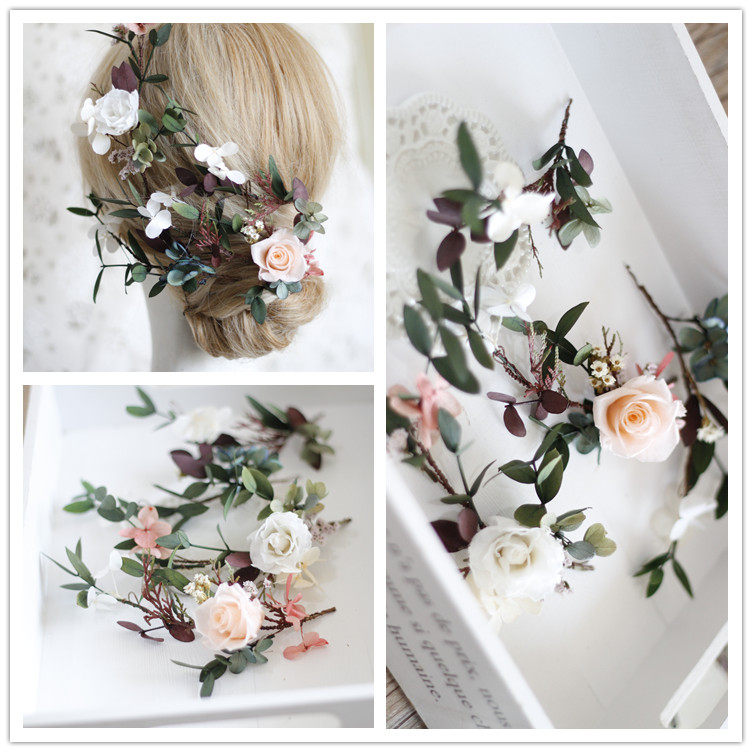 Cute Bride Romance Super Fairy Eternal Rose Flowers Three-dimensional Floral Branches Suit Bridal Wedding Dresses Photo Write Real Hair Accessories