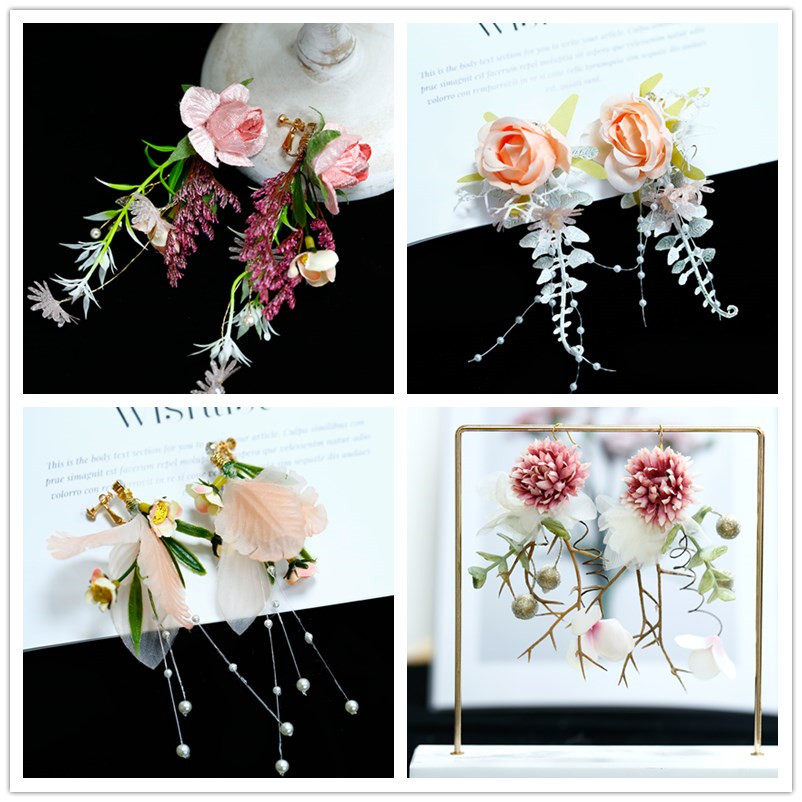 Cute bride sweet super fairy flower earring shape photo Sen Department simulation flower earrings honeymoon holiday jewelry