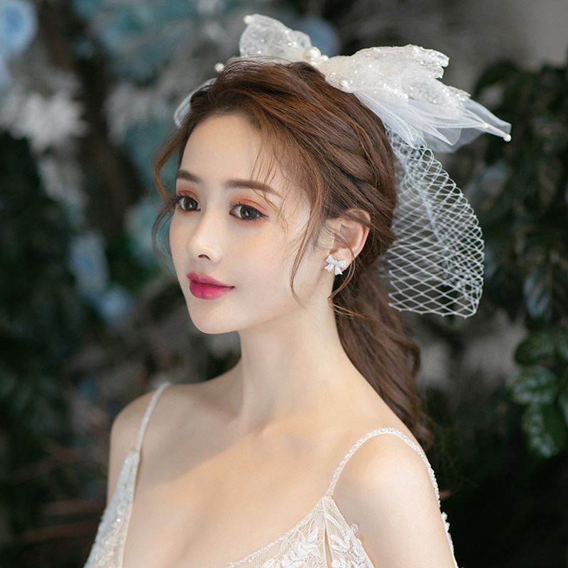 Sen Ensemble Han Style Fairy Beauty Mesh Yarn Big Bright Sheet Butterfly Knot Headwear meritocratic temperament Short-head yarn Wedding Wedding 100 Accessories Accessories