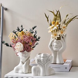 ins Nordic Style Human Body Art Ceramic Vase Ornament Crafts Modern Minimalist Human Face Living Room Flower Arrangement
