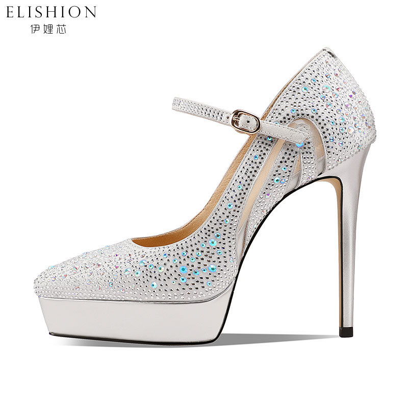 Yili Xin 12cm Ultra-High Heel Shoes for Women, Stiletto Heel, Banquet Rhinestone Dress Shoes, Wedding Shoes, Pointed Toe Sky-High Heels