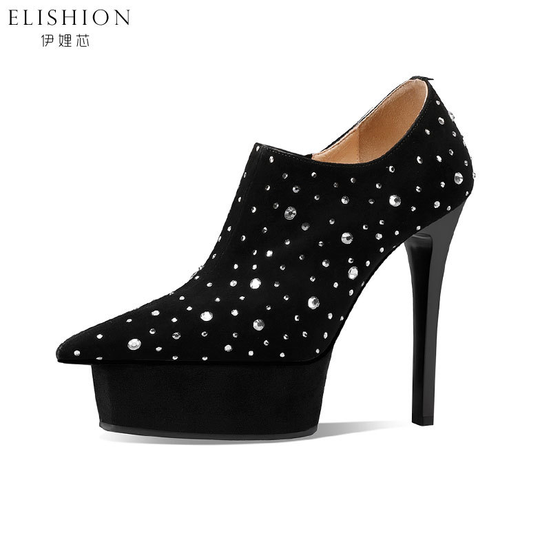 Yilixin 12cm Sky-High Heels Women's Thin-Heeled Waterproof Platform Rhinestone Pointed Toe Spring and Autumn Ultra-High Heel Deep-Cut Single Shoes Yilixin 12cm Sky-High Heels Women's Thin-Heeled Waterproof Platform Rhinestone Pointed Toe Spring and Autumn Ultra-High Heel Deep-Cut Single Shoes