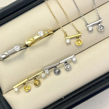 18k gold plated copper, fashionable and simple solitaire diamond princess set