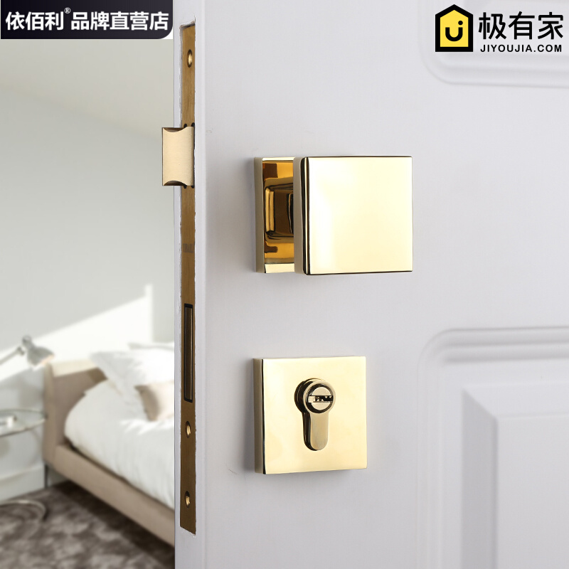 Square Ball Handle Golden Door Lock Indoor Bedroom Home Mute Room Door Lock Universal Light Lavish Room Door Handle