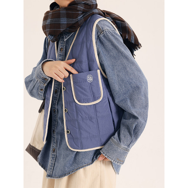 Deer and Birds Spring Japanese style layered rhombus quilted vest in vest for women to wear ນອກ 3120