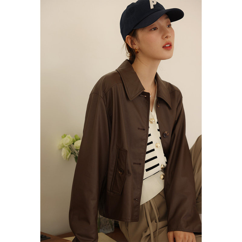 3 pieces 8 fold autumn new short short short cut shape pu coat 2 color (jazz leather coat) 4507