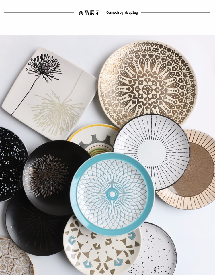 Đặc biệt cung cấp giải phóng mặt bằng vi mô nhà hàng bộ đồ ăn nhà hàng underglaze màu gốm tấm Sáng tạo đĩa tròn 8 inch - Đồ ăn tối dĩa ăn