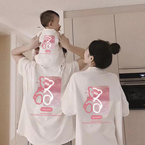 2024 parent-child outfits mother-daughter outfits western-style outfits for a family of three or four popular internet celebrity Little Red Bear short-sleeved T-shirt summer outfits