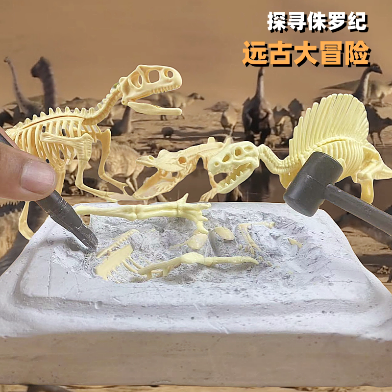 Archaeological Excavation Toy Dinosaur Fossil Skeleton Glow-In-The-Dark Children's DIY Handmade Gemstone Necklace Treasure Hunt Blind Box Gift