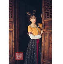 Han Feng Jinxiu female Su Qiu Tan collar Hanfu female floral skirt restoration style Tang Feng turmeric side collar skirt