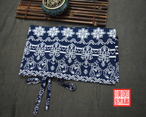 Original handmade with thin lining Joker Hanfu belt cotton waist seal double-sided can wear blue cabbage printed Jozi