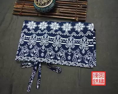 Original handmade belt thin lining all-match Hanfu belt pure cotton waist cover double-sided can be worn blue cabbage printed hat