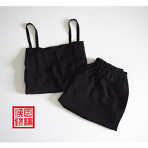 At the end of summer the new Hanfu improved ink black single-layer cotton short song pants sling chest retro Joker series