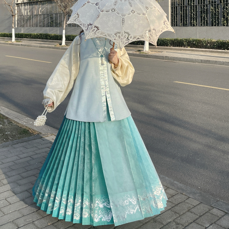 (Tide Twelve Chapters) Hua Jinfu Original Hanfu | Ming-Style 12-Color Dark Pattern Gauze Wave Mamian Skirt Spring and Autumn Style