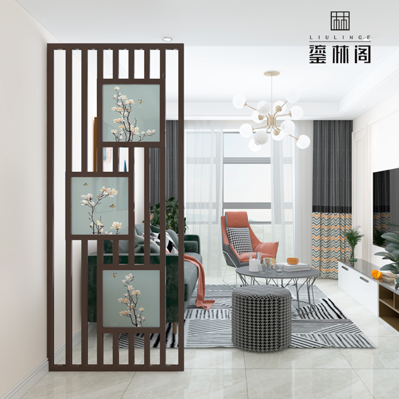 New Chinese screen partition wall living room solid wood entering the seat bedroom to block simple modern home decoration in Nordic