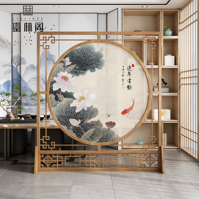 New Chinese-style screen partition Living room Xuanguan entrance door shielded solid wood hollowed-out hotel office Ancient wind seat screen tea room