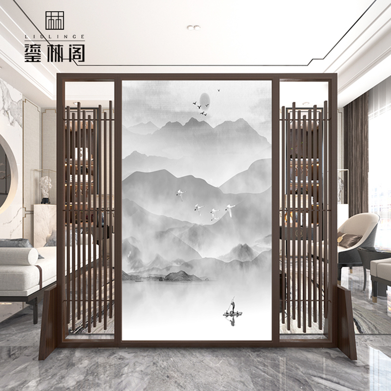 New Chinese screen Modern Modern Solid Wood hollow partition living room bedroom tearoom company office obscured customization
