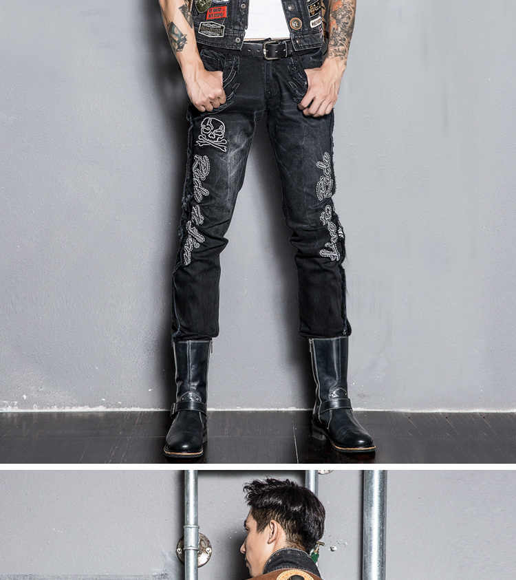 uglyBROS xe máy cưỡi quần jean Harley đầu máy chống rơi cao đàn hồi đua thẳng quần đen thêu nam - Xe máy Rider thiết bị găng tay lái xe