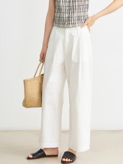 Prefree floating note/versatile and comfortable 100% long-staple cotton nine-point straight wide-leg pants