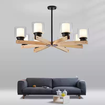 Nordic chandelier Wood living room bedroom atmospheric dining room glass modern simple Japanese home Hall lamps