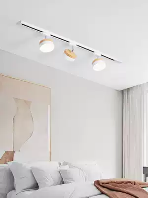 Nordic creative home solid wood track light led three-color living room dining room fill light rail astigmatism background wall spotlight