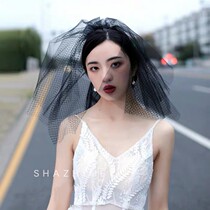 Black white grid bridal veil wedding short veil net red travel veil multi-layer veil photo veil