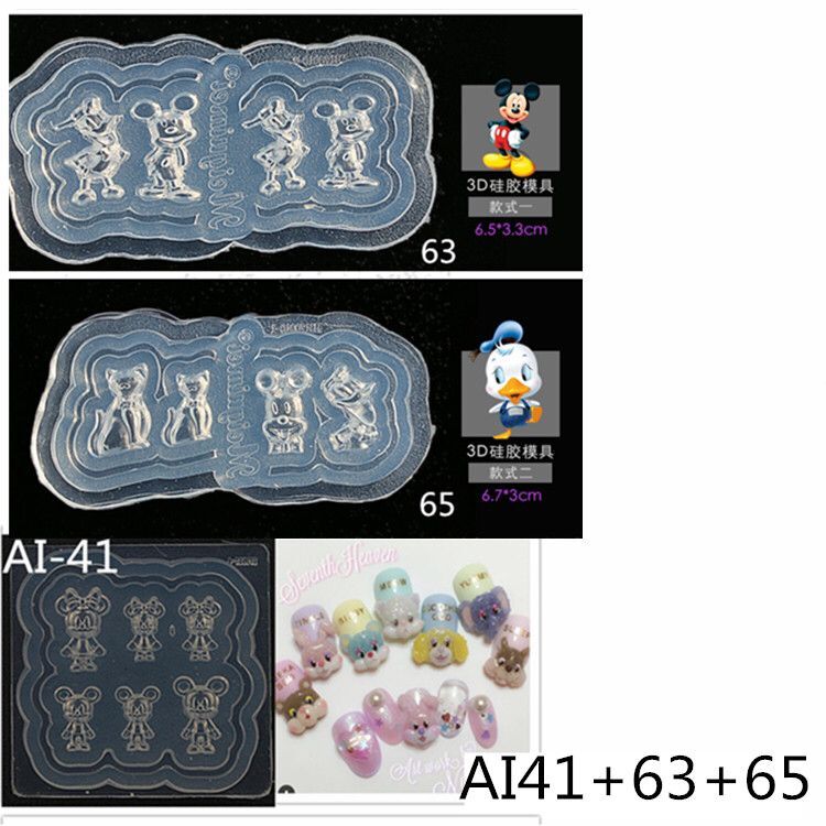Mickey Combination Ai41 + 63 + 65new pattern manicure Carving mould Cartoon Mickey head Mickey Mouse Bear nail decorate Soft candy silica gel Abrasives love