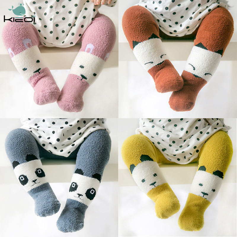 Coral fleece boys and girls underwear jumpsuit cute cartoon animal baby socks baby socks autumn and winter