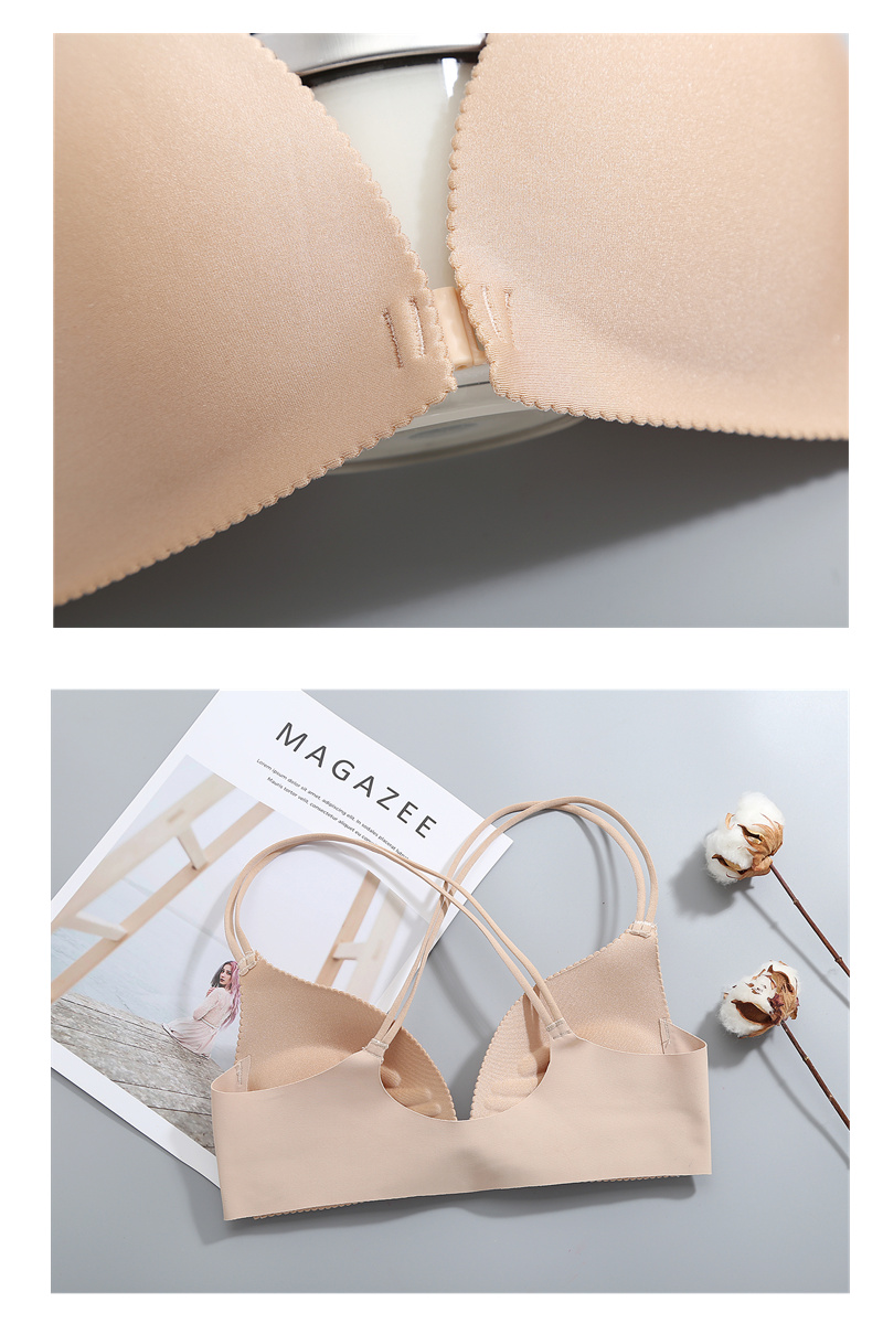 Nút trước không có vòng thép tập hợp áo ngực chéo đẹp lưng dây đeo gợi cảm backless không có dấu vết nhỏ ngực mỏng cup đồ lót nữ áo lót cho người nâng ngực