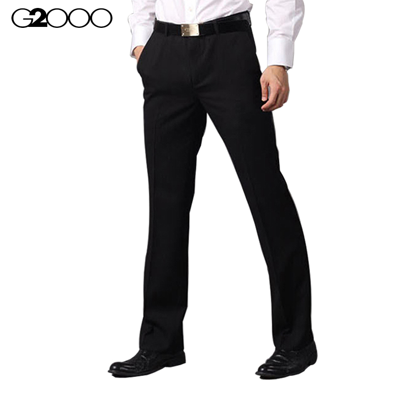 G2000 Men's Business Formal Trousers Black Straight Loose Casual Solid Color Drapey Non-Iron Office Suit Pants