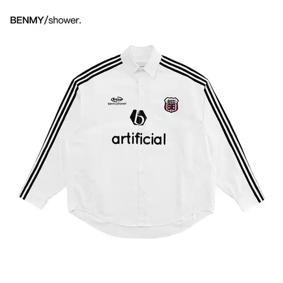 Benmyshower Chinese-Style American Retro Sports Casual Long-Sleeve Shirt Jacket Trendy Brand Loose White Shirt