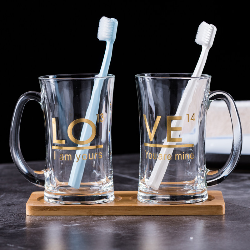 Nordic hotel hotel couple a pair of transparent glass mouthwash cup set household simple wedding gift