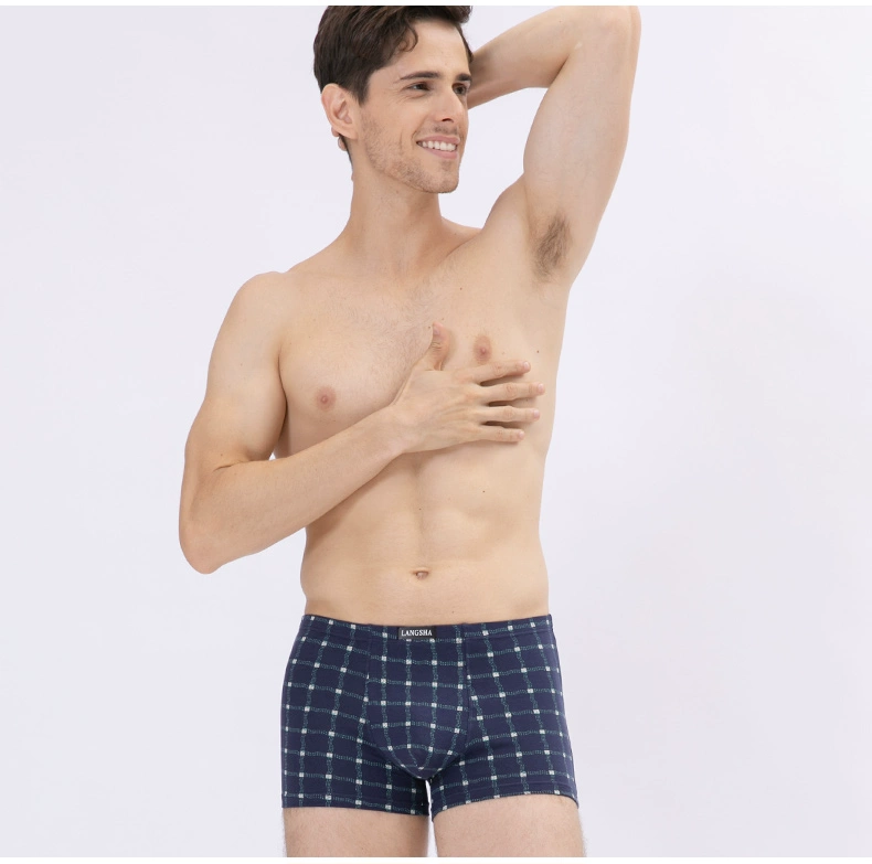 Langsha Đồ lót nam Vải Cotton Quần Boxer nam Mid-eo Mùa xuân Áo kẻ sọc thoáng khí In Quần short Boxer 衩 Đóng hộp - Nam giới