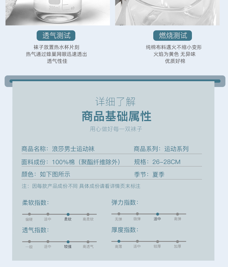 浪莎旗舰店 夏季网眼透气款 纯棉中筒袜 6双 图9