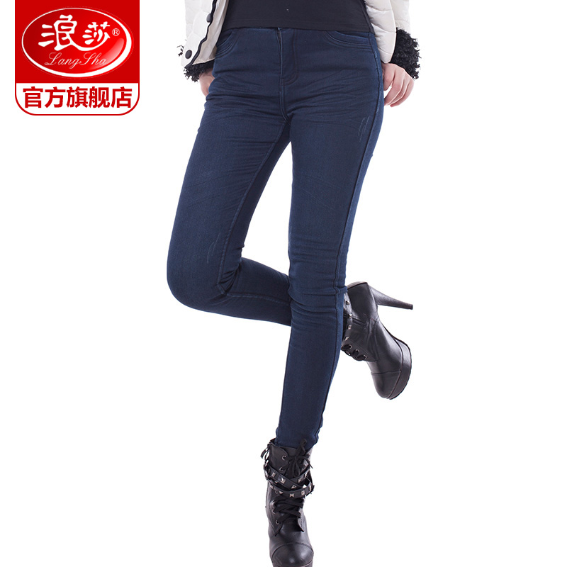 Lady Romana Warm Pants Lady Double Imitation Denim Thickening Plus Suede Warm Pants Outside Wearing Stylish Display Slim Inner Lap Pants