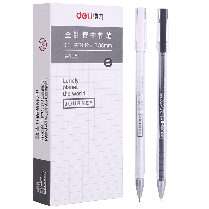 12 Deli A405 smooth gel pen non-printed wind sign pen 0 38mm reinforced needle tube transparent pen