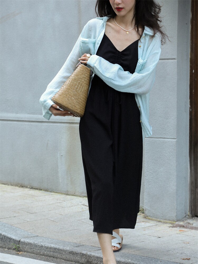 Botanique botanical original design Hepburn French niche black suspender dress