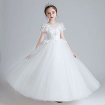 Childrens long dress fluffy yarn girls princess dress flower girls piano performance costume little girls performance costume fashionable