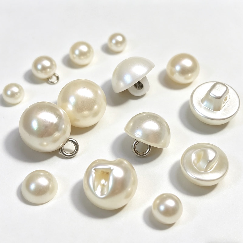 Imitation Pearl Buttons, Beige Threaded Buttons with Holes, Spherical Buttons with Holes for Decorating Cheongsam Dresses, Sweaters, and Hats