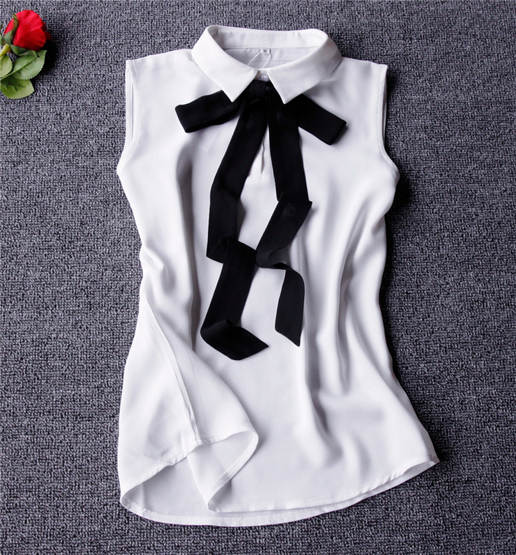 Academy-Style Sleeveless Chiffon Shirt with Tie, Bowknot, and Turn-Down Collar for Women, Versatile Autumn and Winter Base Shirt