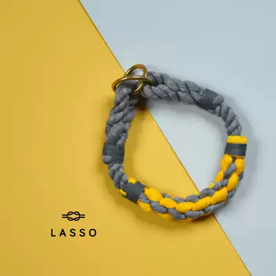 US imported Lasso gray yellow hand-woven pet dog collar traction can shoulder-back training Fashion P rope
