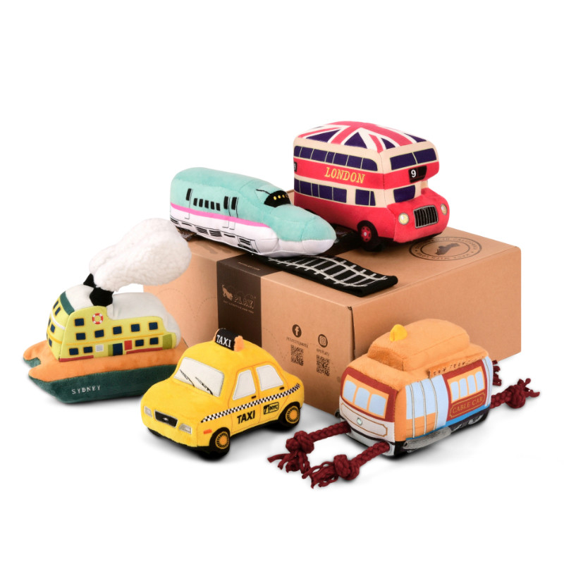 Commuter Series PLAY American Plush Vocal Interaction Pet Dog Toy Train Steamship Bus Taxi