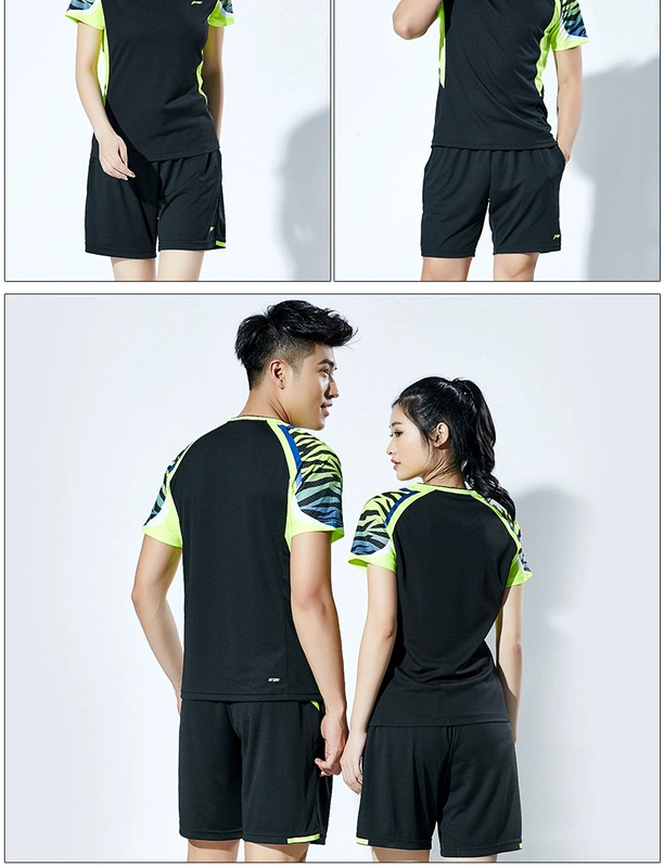 Li Ning cầu lông quần áo phù hợp với phụ nữ ngắn tay nhanh khô quần áo của nam giới thể thao phù hợp với cầu lông quần áo mùa hè